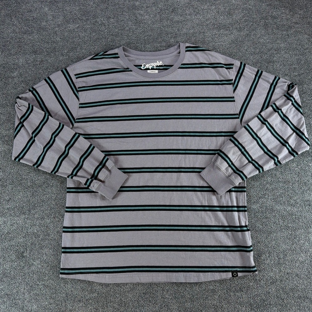 Empyre Mens Large Long Sleeve Striped T-Shirt Purple Teal Black Skate Streetwear